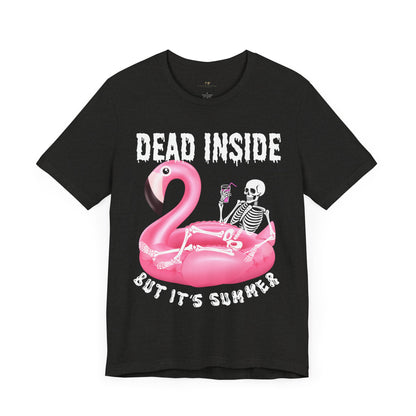 Dead Inside But It's Summer Floating Flamingo Skeleton Tee