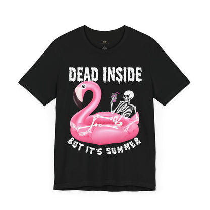 Dead Inside But It's Summer Floating Flamingo Skeleton Tee