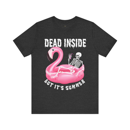 Dead Inside But It's Summer Floating Flamingo Skeleton Tee