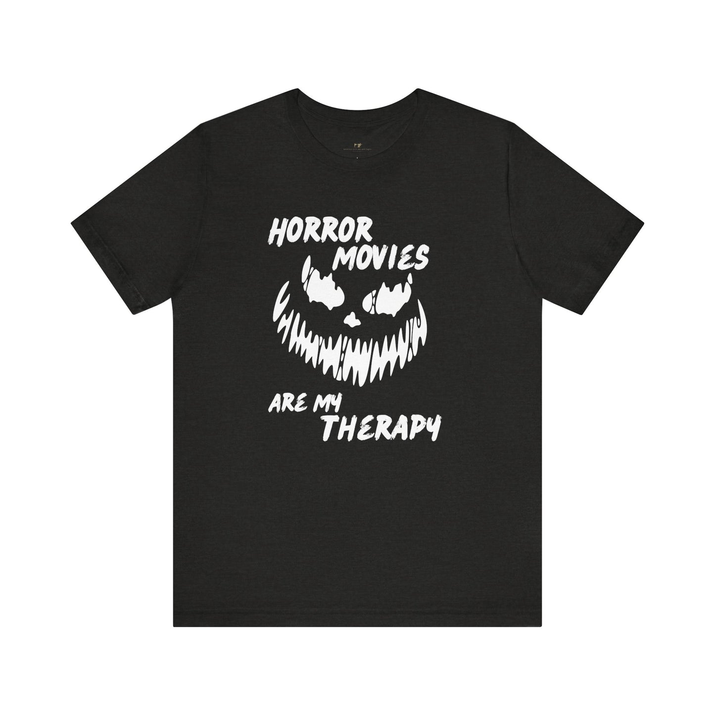 Horror Movies Are My Therapy Black Spooky Jack-O-Lantern Style Face Tee