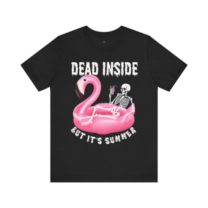 Dead Inside But It's Summer Floating Flamingo Skeleton Tee