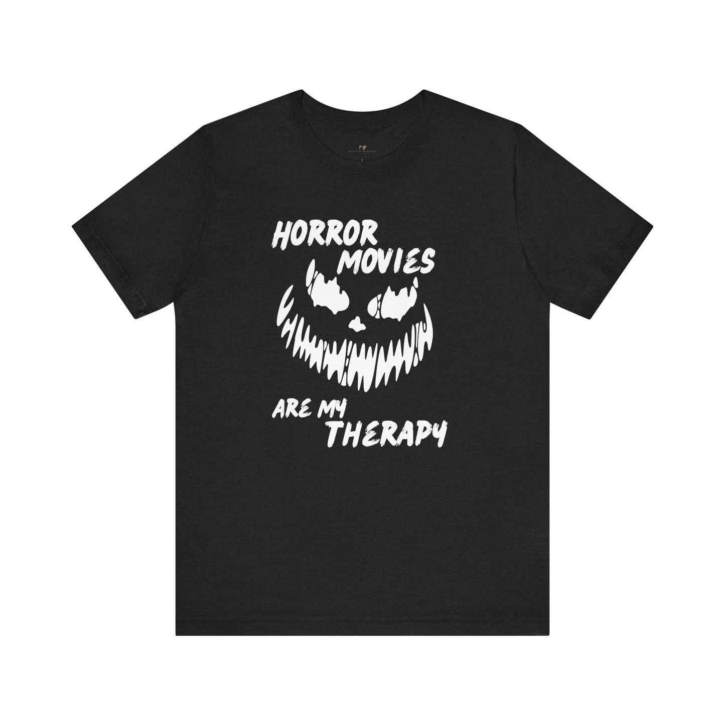 Horror Movies Are My Therapy Black Spooky Jack-O-Lantern Style Face Tee