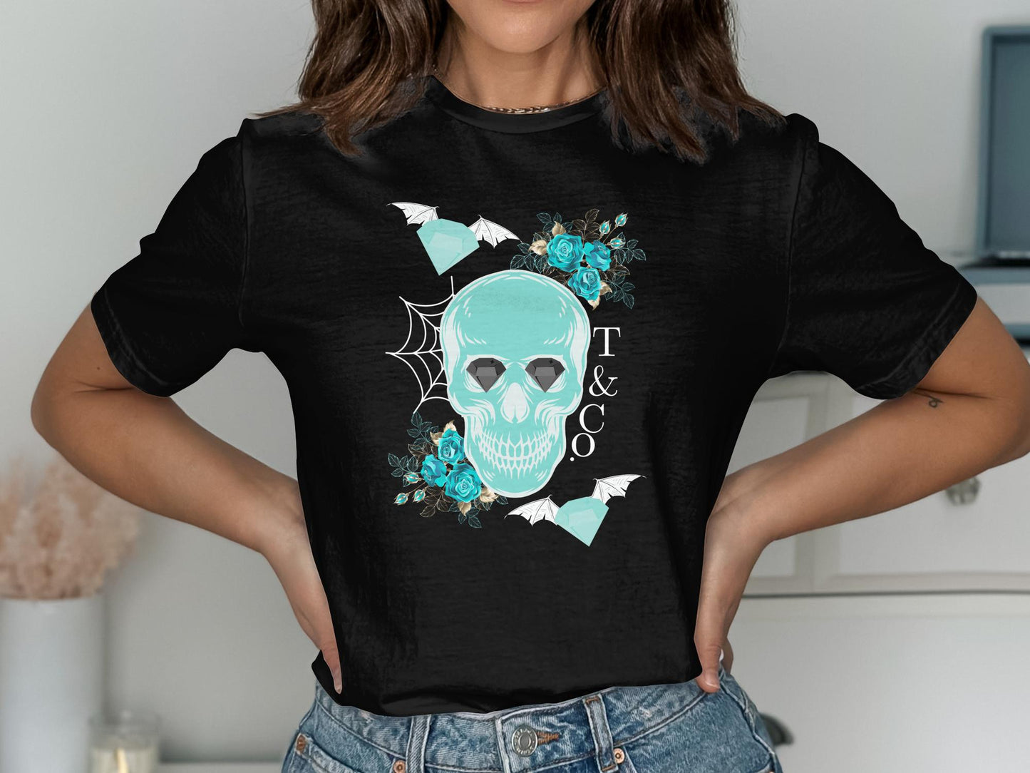 T & Co. Spooky Diamond Bat Skull Tee