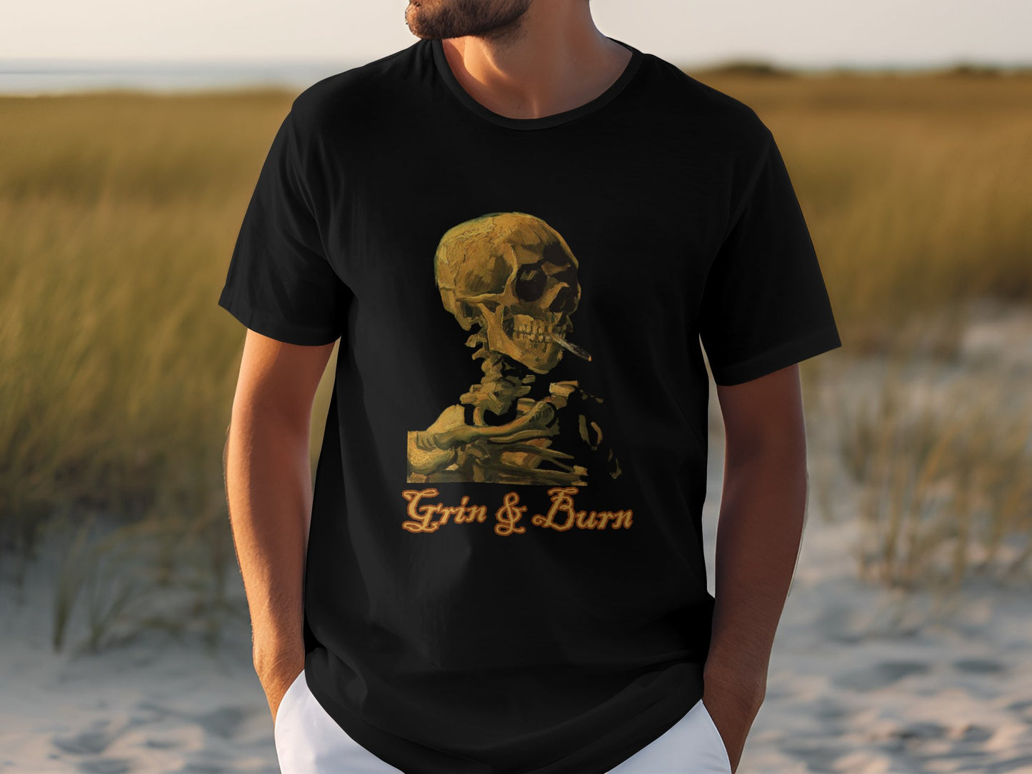 Grin And Burn Smoking Skeleton Tee