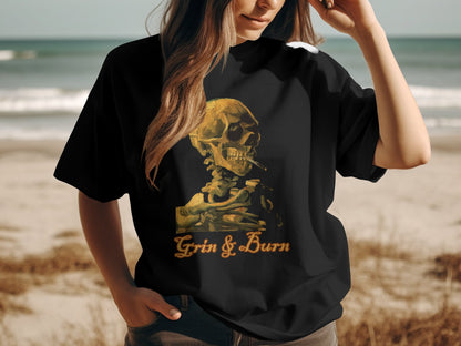 Grin And Burn Smoking Skeleton Tee